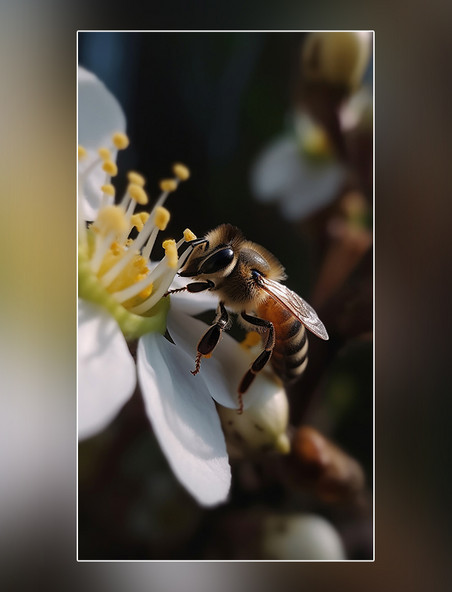 养蜂蜂巢蜜蜂在采蜜花朵春天摄影图