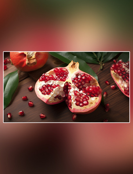 新鲜石榴成熟水果特写石榴水果红色软籽多汁摄影图超级清晰高细节