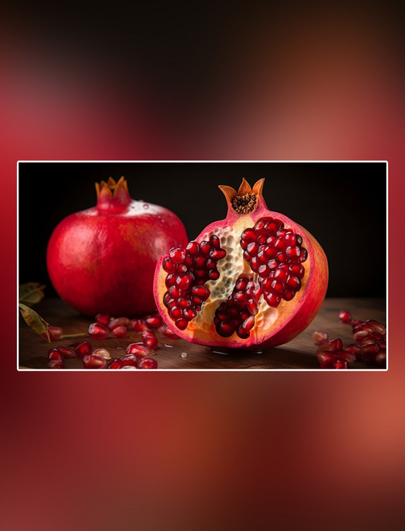 摄影图超级清晰高细节成熟水果特写石榴水果新鲜石榴红色软籽多汁