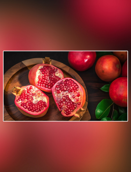 特写石榴水果新鲜石榴红色软籽多汁成熟水果摄影图超级清晰高细节