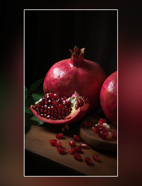 摄影图超级清晰高细节红色软籽多汁成熟水果特写石榴水果新鲜石榴