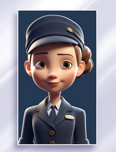 3D可爱风皮克斯风格人物肖像头像空乘空姐列车高铁服务人员女性女人2