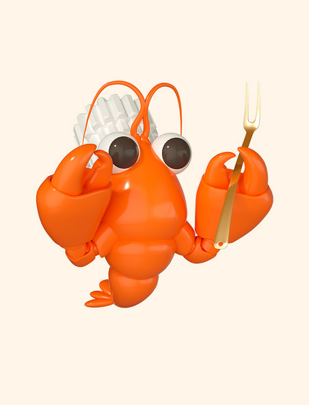 3DC4D立体美食食物小龙虾夏季海鲜厨师