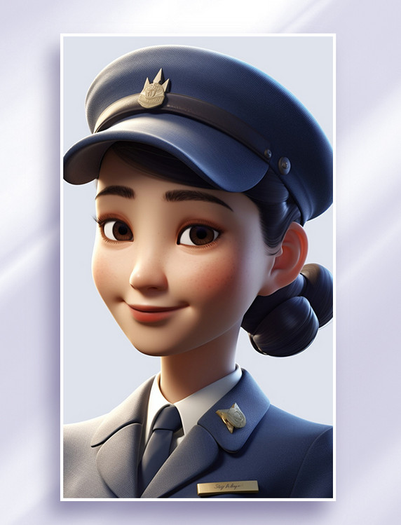 3D可爱风皮克斯风格人物肖像头像空乘空姐列车高铁服务人员女性女人1