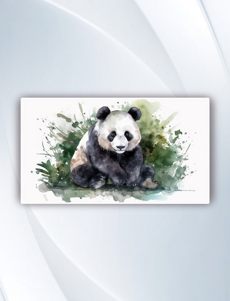 水彩风竹子竹叶和可爱熊猫插画