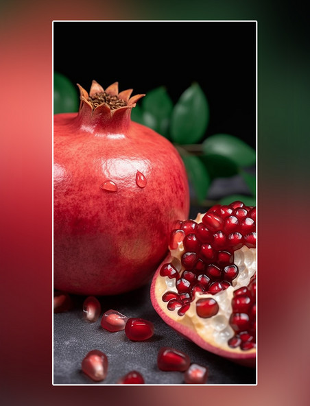 特写石榴摄影图超级清晰高细节水果新鲜石榴红色软籽多汁成熟水果