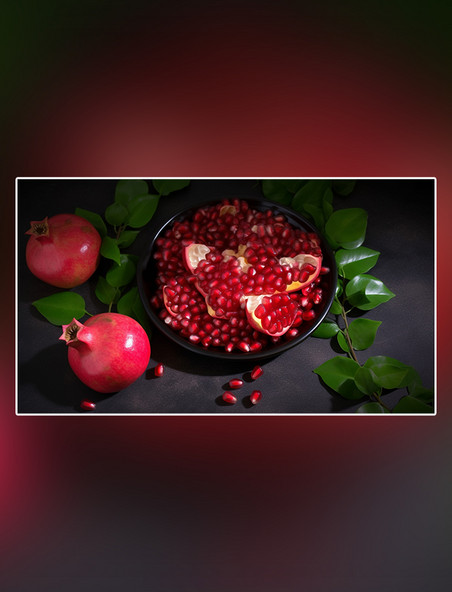 新鲜石榴成熟水果特写石榴水果红色软籽多汁摄影图