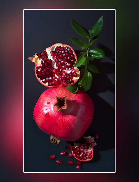 特写石榴水果新鲜石榴红色软籽多汁摄影图超级清晰高细节成熟水果