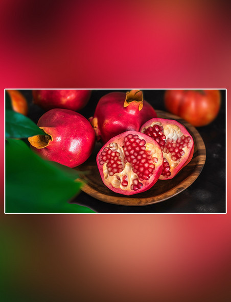 特写石榴水果新鲜石榴摄影图超级清晰高细节红色软籽多汁成熟水果