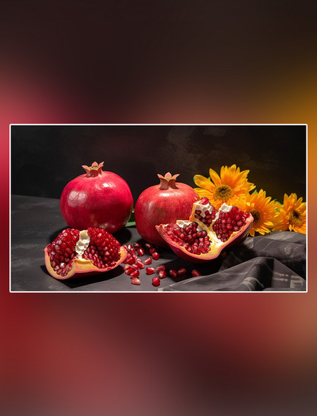 成熟水果特写石榴水果新鲜石榴红色软籽多汁摄影图超级清晰高细节