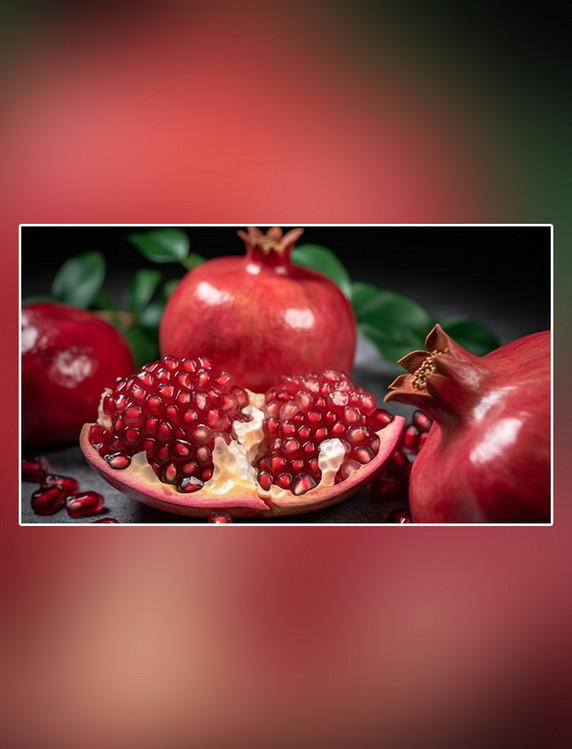 新鲜石榴红色软籽多汁成熟水果摄影图超级清晰高细节特写石榴水果