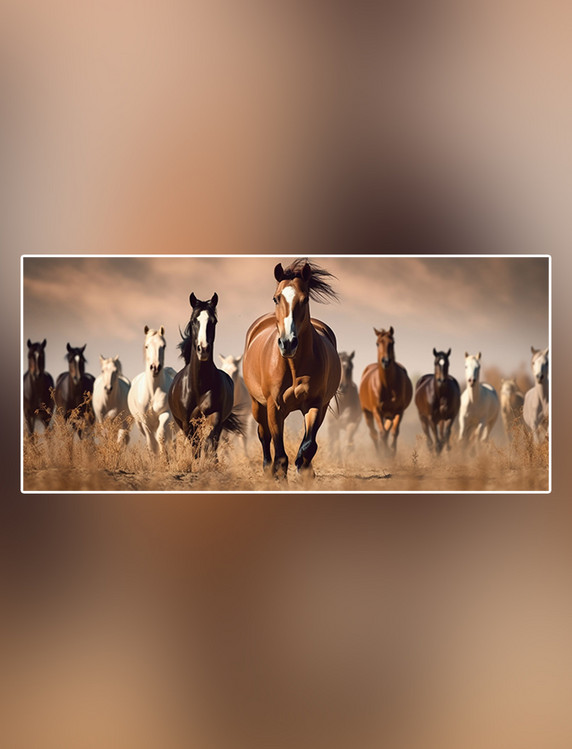 一群野马牧场奔腾的马草原马吃草农场草摄影图超级清晰高细节