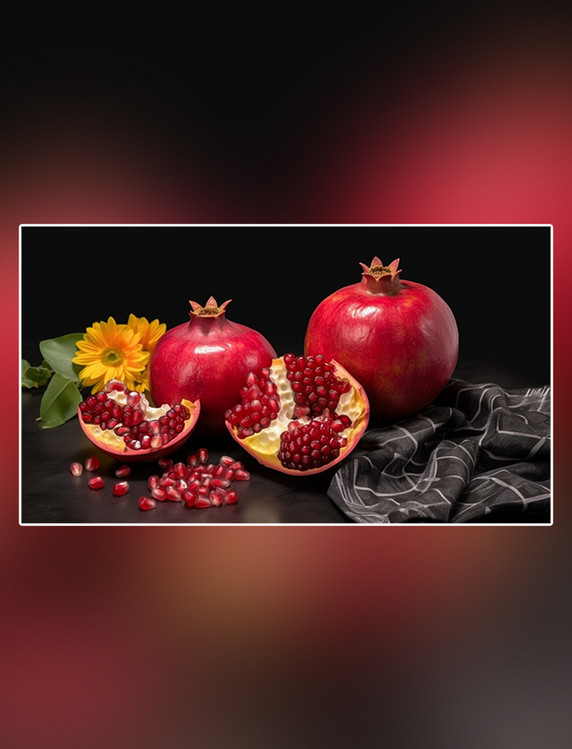 成熟水果摄影图超级清晰高细节特写石榴水果新鲜石榴红色软籽多汁