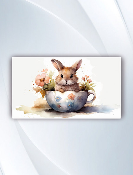 可爱的萌宠茶杯小兔子宠物插画