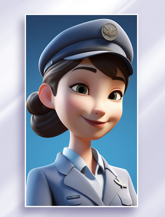 3D可爱风皮克斯风格人物肖像头像空乘空姐女性女人1