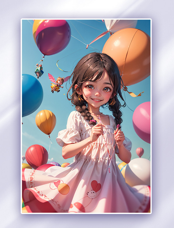 手绘61儿童节快乐玩耍插画