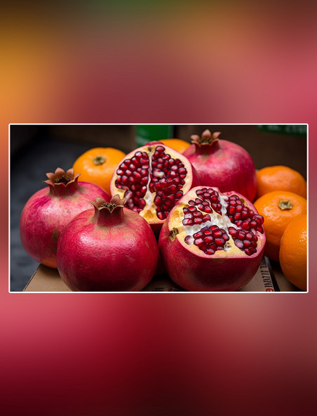 石榴水果新鲜石榴红色软籽多汁摄影图超级清晰高细节