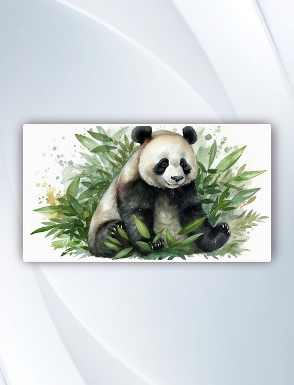 水彩风竹子竹叶和熊猫插画