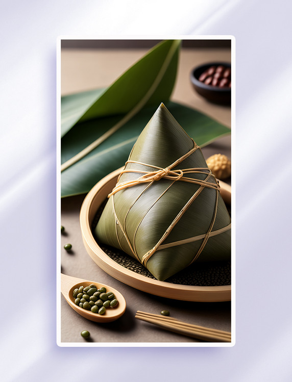 传统端午节粽子粽叶插画