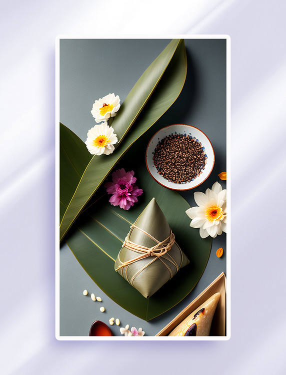 端午节传统粽子粽叶插画