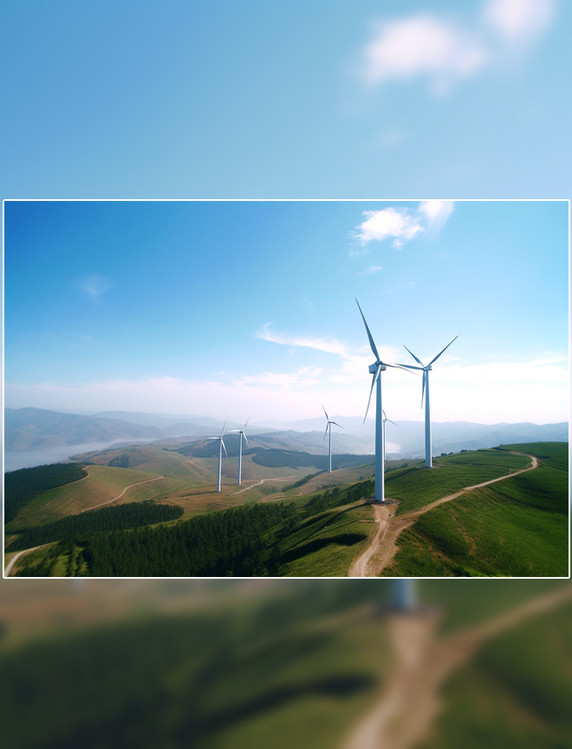 风力发电摄影图航拍风能高清图片俯视角度风力发电图片