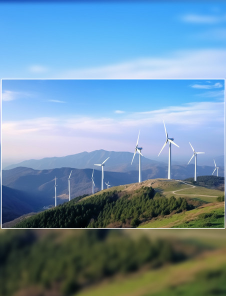 新能源风力发电高清图片蓝天白云风能环保