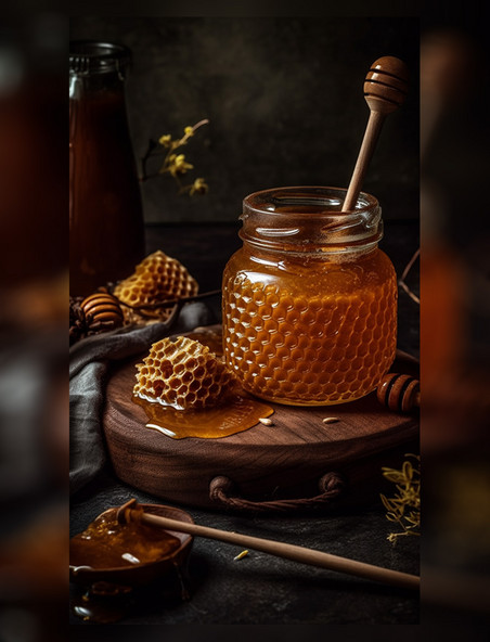 蜂巢瓶装蜂蜜生态产品摄影感