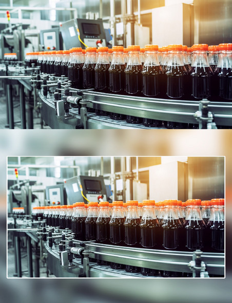 机械工厂饮料生产线摄影流水线