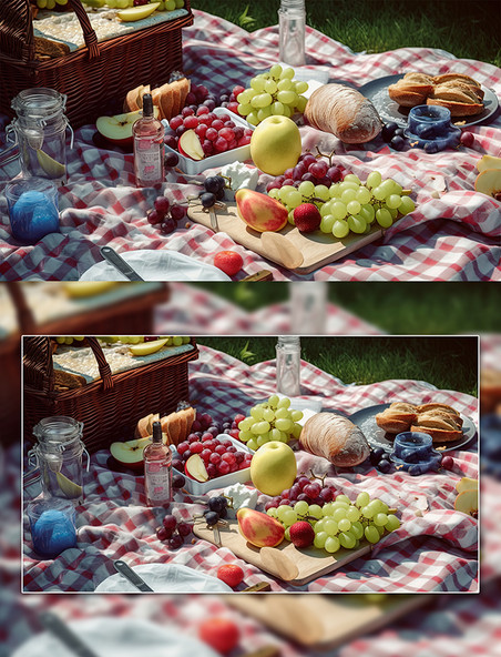 野餐食物面包水果葡萄苹果露营