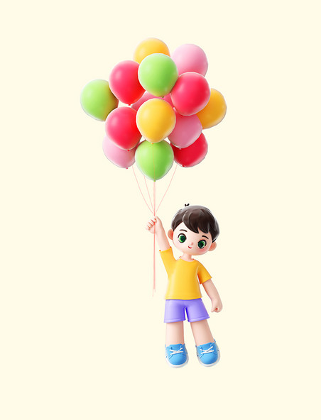 3d六一儿童节气球小男孩