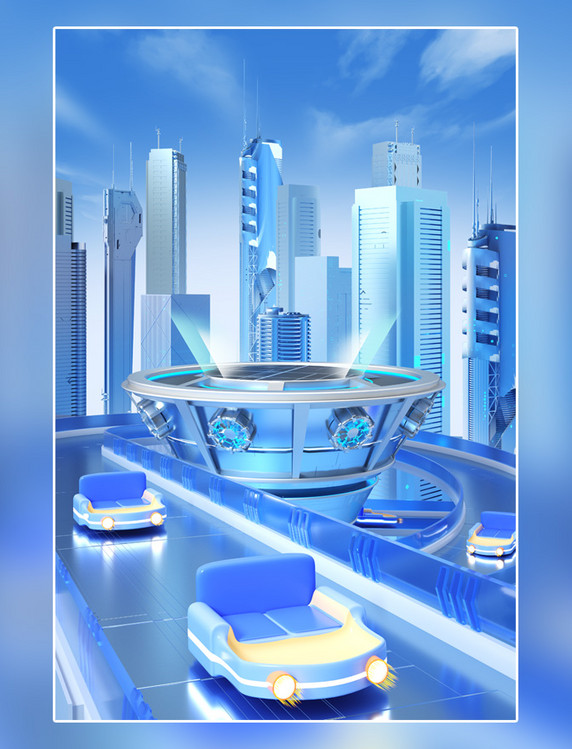 科技风城市通道隧道3D电商展台场景