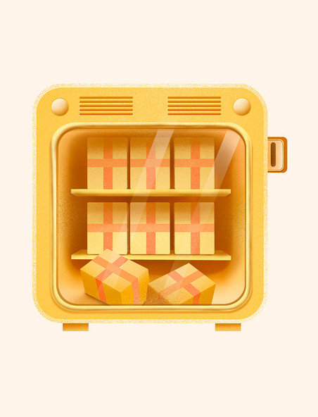 黄色促销活动盲盒包装盒抽奖机元素