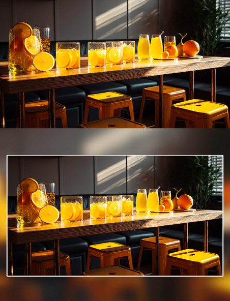 现代酒吧餐桌椅饮料橙汁摄影吧台