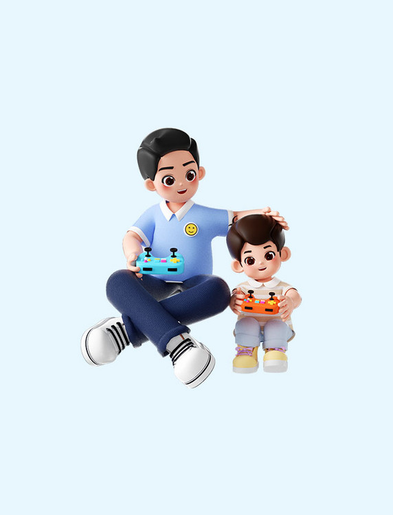 父亲节3D立体爸爸和儿子玩游戏机