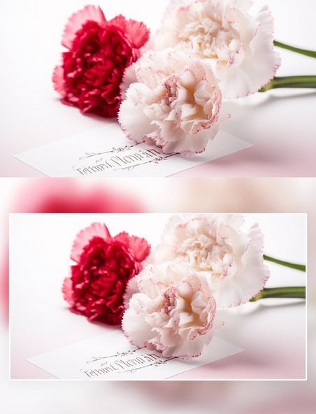 白色红色康乃馨信封花卉摄影