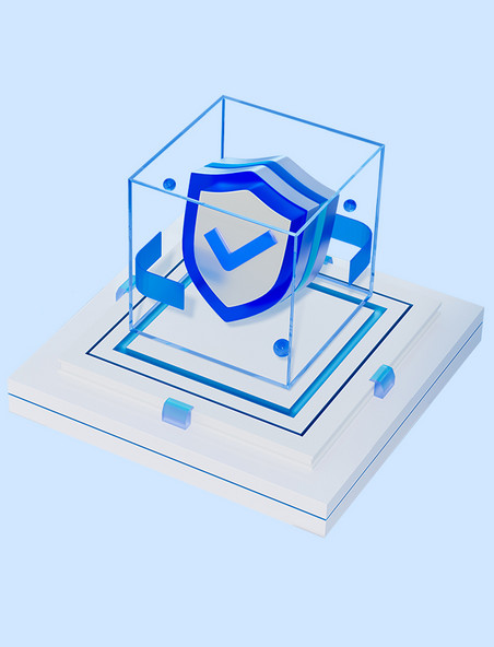 蓝色3D透明玻璃科技图标B端高级元素安全可靠