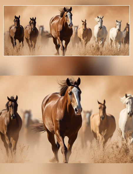 一群野马摄影图超级清晰高细节牧场奔腾的马草原马吃草农场草