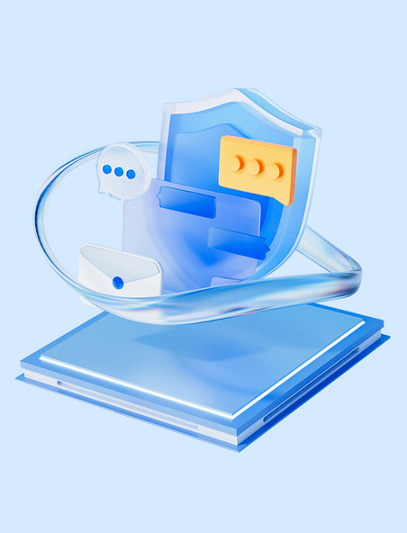 蓝色3D透明科技商务图标玻璃微软风元素安全通信信息