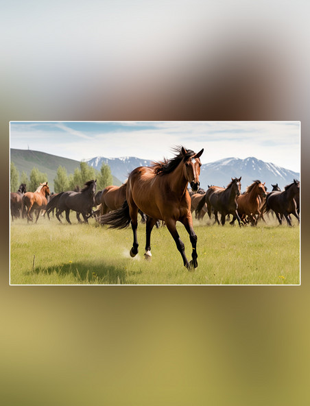 摄影图超级清晰农场草马奔腾的马