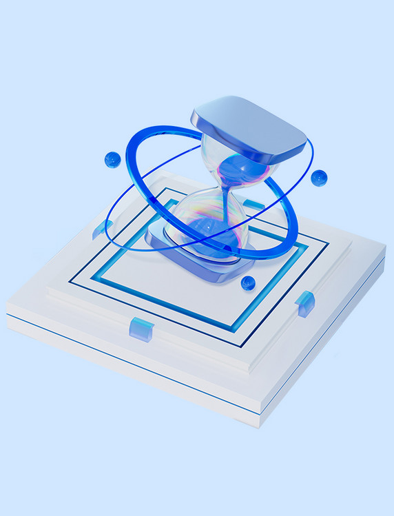 蓝色3D透明玻璃科技图标B端高级元素时间沙漏