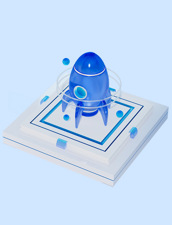 蓝色3D透明玻璃科技图标B端高级元素效率速度火箭