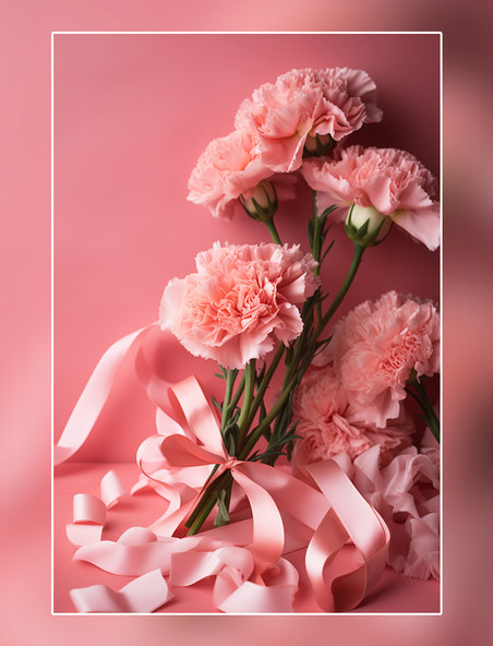 粉色康乃馨花朵花卉飘带摄影