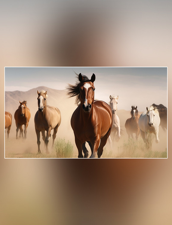 万马奔腾奔跑奔腾的马一群马草原农场马摄影图超级清晰