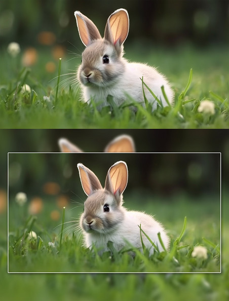 草坪中家禽可爱小兔子