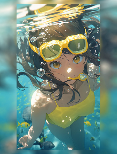 少女水下摄影动漫游泳潜水夏天夏季游泳