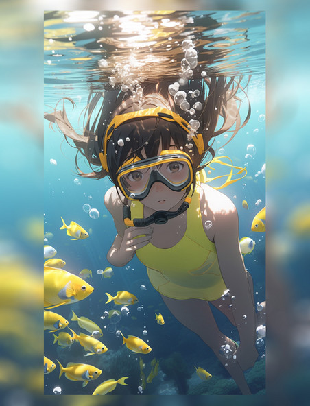 少女水下摄影动漫游泳潜水夏天夏季游泳