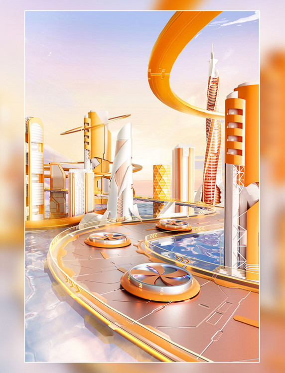 3D立体城市建筑通道电商场景