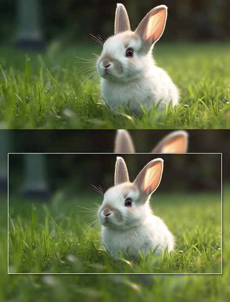 草坪中家禽小兔子