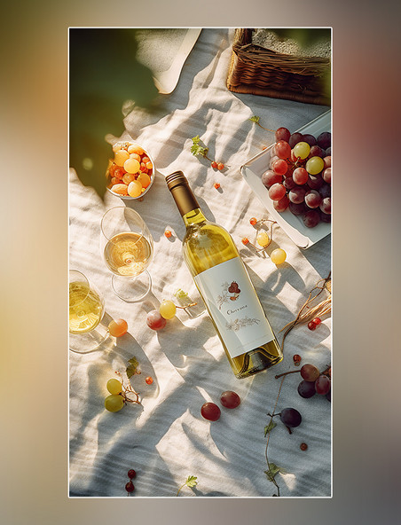 鲜艳的颜色葡萄公园草坪上摆放的白葡萄酒冷冻饮料野餐产品摄影