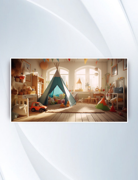 儿童帐篷房间温馨玩具床窗户玩具童年背景